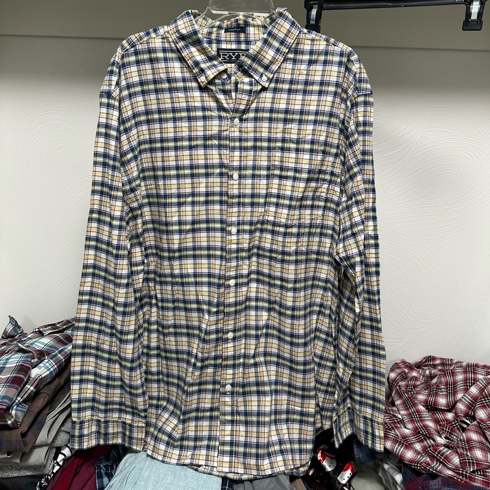 Rye Men's Blue and Yellow Checkered Shirt